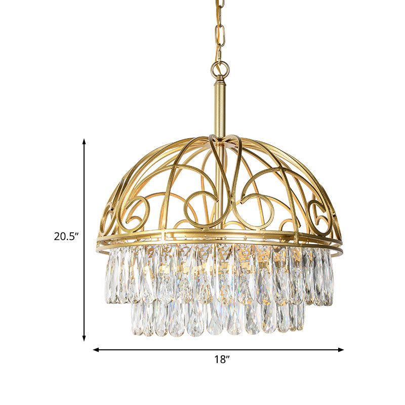 Domed Crystal Chandelier Lamp Lodge 6 Lights Living Room Ceiling Hang Fixture in Gold Clearhalo 'Ceiling Lights' 'Chandeliers' Lighting' options 317124