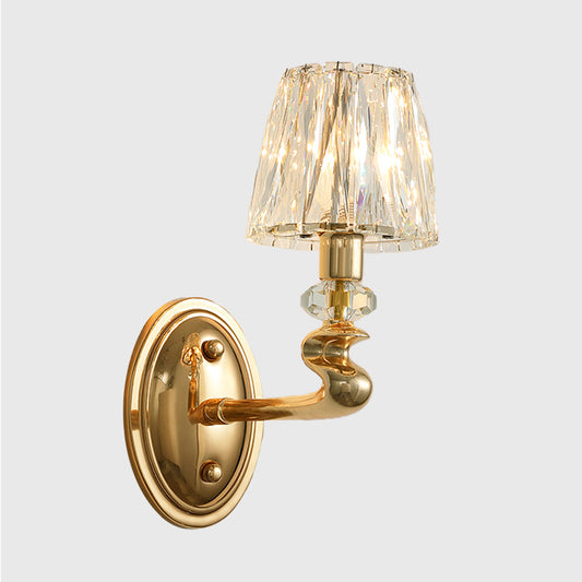 1/2 Lights Conical Wall Sconce Lighting Modernist Gold K9 Crystal Wall Light Fixture for Bedroom Clearhalo 'Modern wall lights' 'Modern' 'Wall Lamps & Sconces' 'Wall Lights' Lighting' 317125