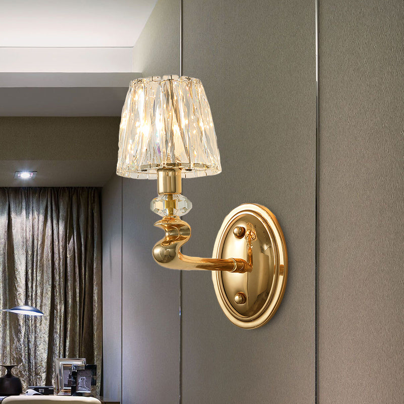 1/2 Lights Conical Wall Sconce Lighting Modernist Gold K9 Crystal Wall Light Fixture for Bedroom Clearhalo 'Modern wall lights' 'Modern' 'Wall Lamps & Sconces' 'Wall Lights' Lighting' 317126