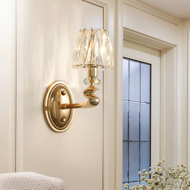 1/2 Lights Conical Wall Sconce Lighting Modernist Gold K9 Crystal Wall Light Fixture for Bedroom 1.0 Gold Clearhalo 'Modern wall lights' 'Modern' 'Wall Lamps & Sconces' 'Wall Lights' Lighting' 317127