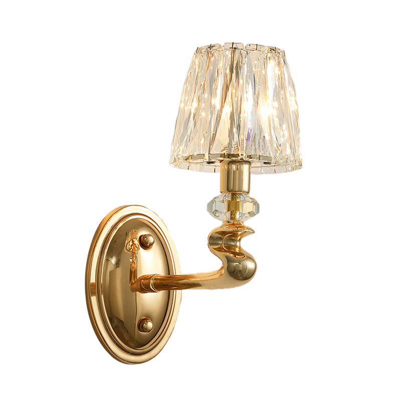 1/2 Lights Conical Wall Sconce Lighting Modernist Gold K9 Crystal Wall Light Fixture for Bedroom Clearhalo 'Modern wall lights' 'Modern' 'Wall Lamps & Sconces' 'Wall Lights' Lighting' 317128