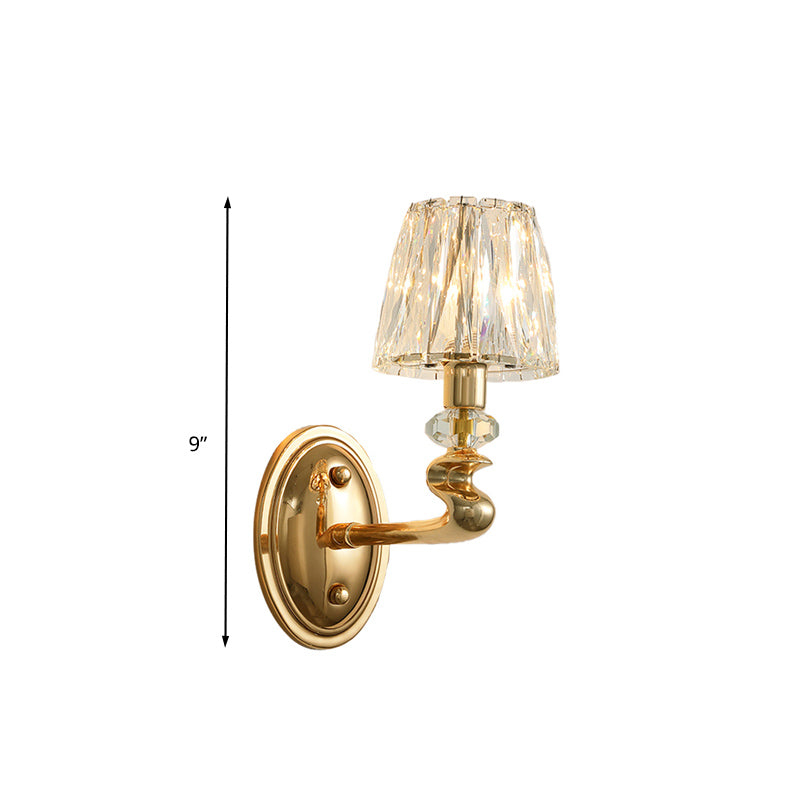 1/2 Lights Conical Wall Sconce Lighting Modernist Gold K9 Crystal Wall Light Fixture for Bedroom Clearhalo 'Modern wall lights' 'Modern' 'Wall Lamps & Sconces' 'Wall Lights' Lighting' 317129