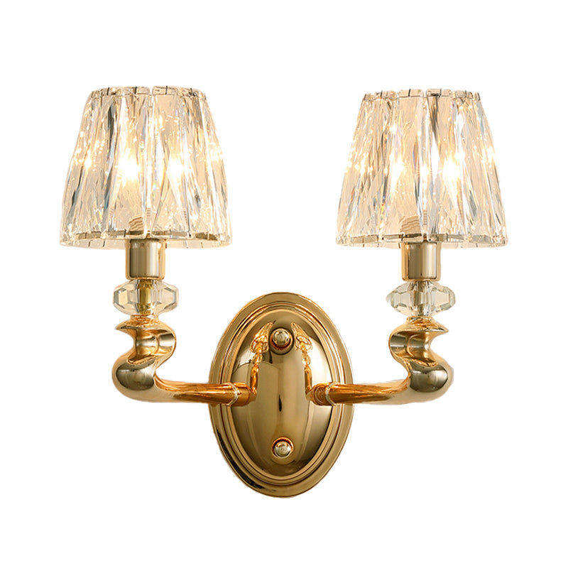 1/2 Lights Conical Wall Sconce Lighting Modernist Gold K9 Crystal Wall Light Fixture for Bedroom Clearhalo 'Modern wall lights' 'Modern' 'Wall Lamps & Sconces' 'Wall Lights' Lighting' 317132