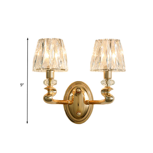 1/2 Lights Conical Wall Sconce Lighting Modernist Gold K9 Crystal Wall Light Fixture for Bedroom Clearhalo 'Modern wall lights' 'Modern' 'Wall Lamps & Sconces' 'Wall Lights' Lighting' 317133