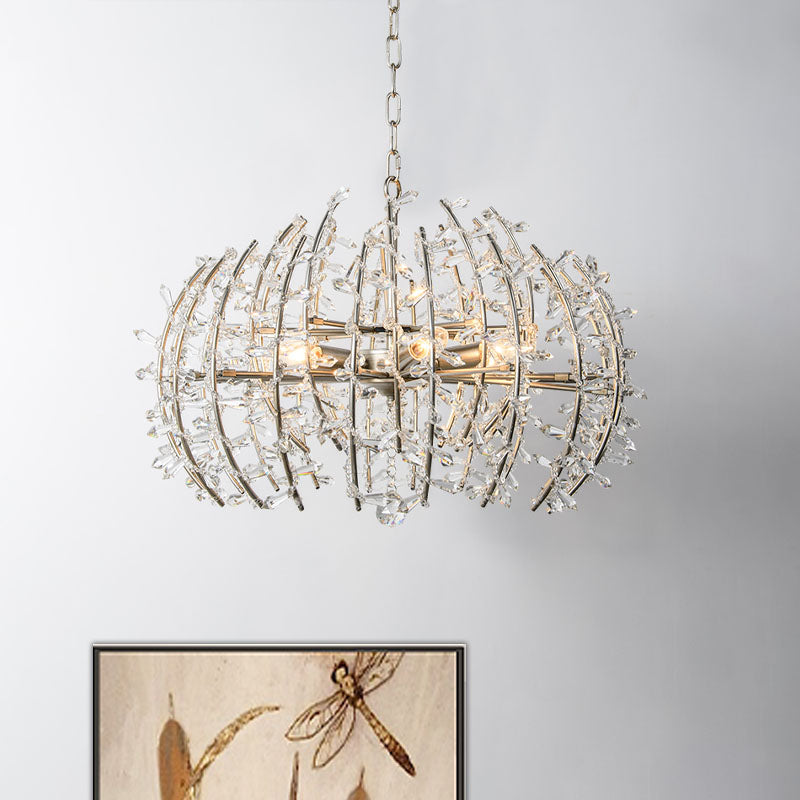 Caged Dining Room Chandelier Pendant Light Traditional Crystal 5 Lights Silver Ceiling Lamp Clearhalo 'Ceiling Lights' 'Chandeliers' Lighting' options 317145