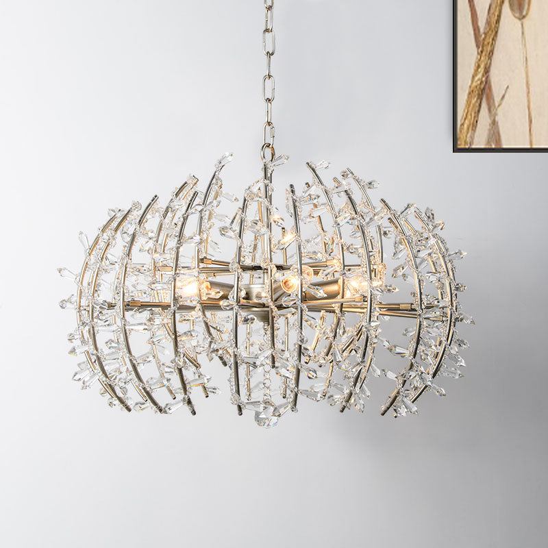 Caged Dining Room Chandelier Pendant Light Traditional Crystal 5 Lights Silver Ceiling Lamp Clearhalo 'Ceiling Lights' 'Chandeliers' Lighting' options 317146