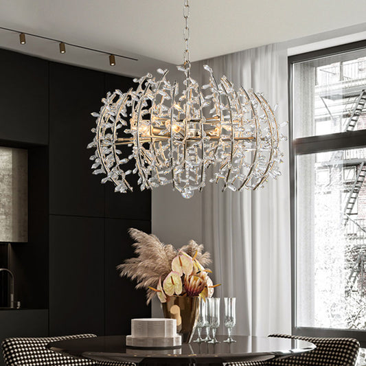 Caged Dining Room Chandelier Pendant Light Traditional Crystal 5 Lights Silver Ceiling Lamp Clearhalo 'Ceiling Lights' 'Chandeliers' Lighting' options 317147