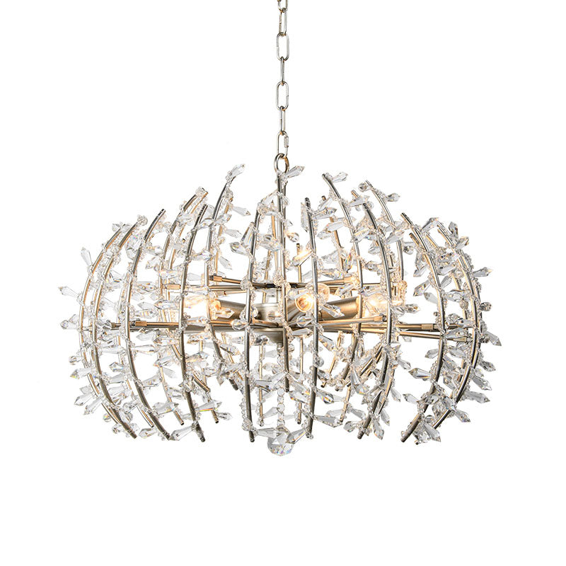 Caged Dining Room Chandelier Pendant Light Traditional Crystal 5 Lights Silver Ceiling Lamp Clearhalo 'Ceiling Lights' 'Chandeliers' Lighting' options 317148