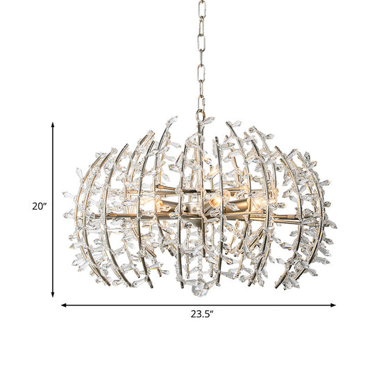 Caged Dining Room Chandelier Pendant Light Traditional Crystal 5 Lights Silver Ceiling Lamp Clearhalo 'Ceiling Lights' 'Chandeliers' Lighting' options 317149