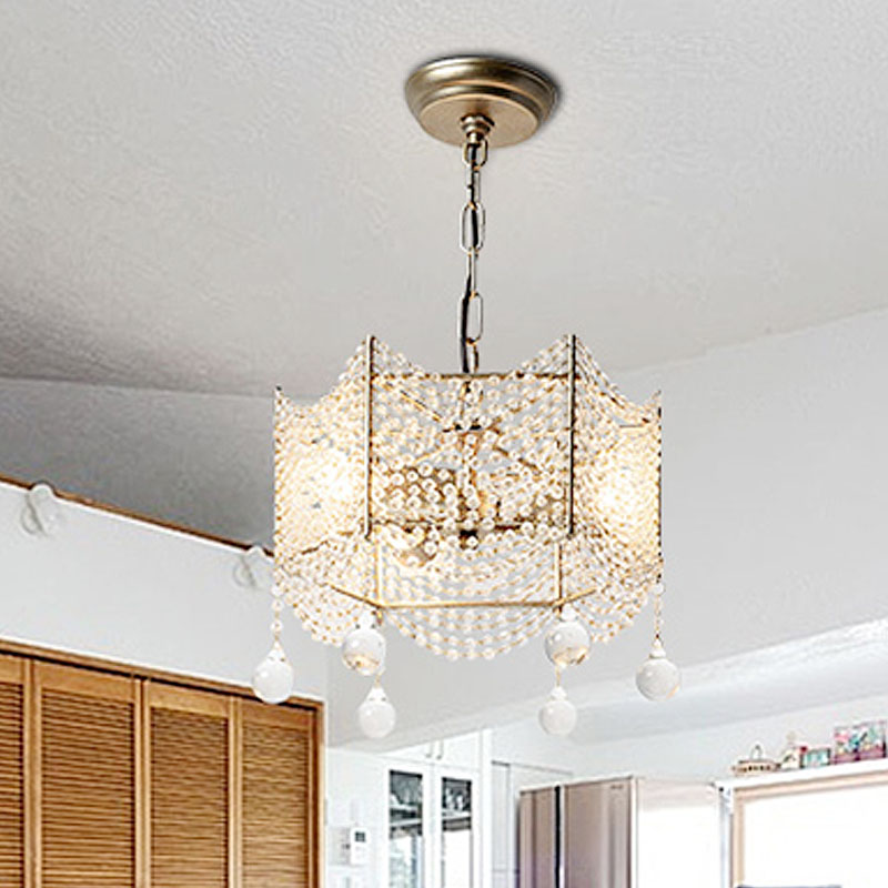 Beaded Crystal Chandelier Traditional 4/6 Lights Dining Room Pendant Lighting Fixture in Brass 6 Brass Clearhalo 'Ceiling Lights' 'Chandeliers' Lighting' options 317155_0dcf85e0-7914-4a3a-9fc0-afded69f8c23