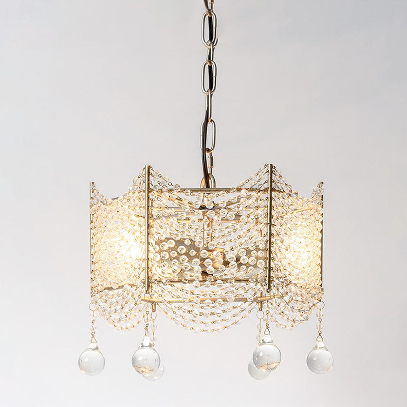 Beaded Crystal Chandelier Traditional 4/6 Lights Dining Room Pendant Lighting Fixture in Brass Clearhalo 'Ceiling Lights' 'Chandeliers' Lighting' options 317157