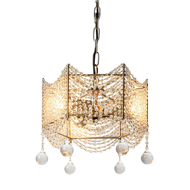 Beaded Crystal Chandelier Traditional 4/6 Lights Dining Room Pendant Lighting Fixture in Brass Clearhalo 'Ceiling Lights' 'Chandeliers' Lighting' options 317158