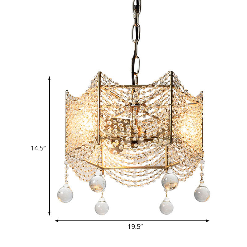 Beaded Crystal Chandelier Traditional 4/6 Lights Dining Room Pendant Lighting Fixture in Brass Clearhalo 'Ceiling Lights' 'Chandeliers' Lighting' options 317159