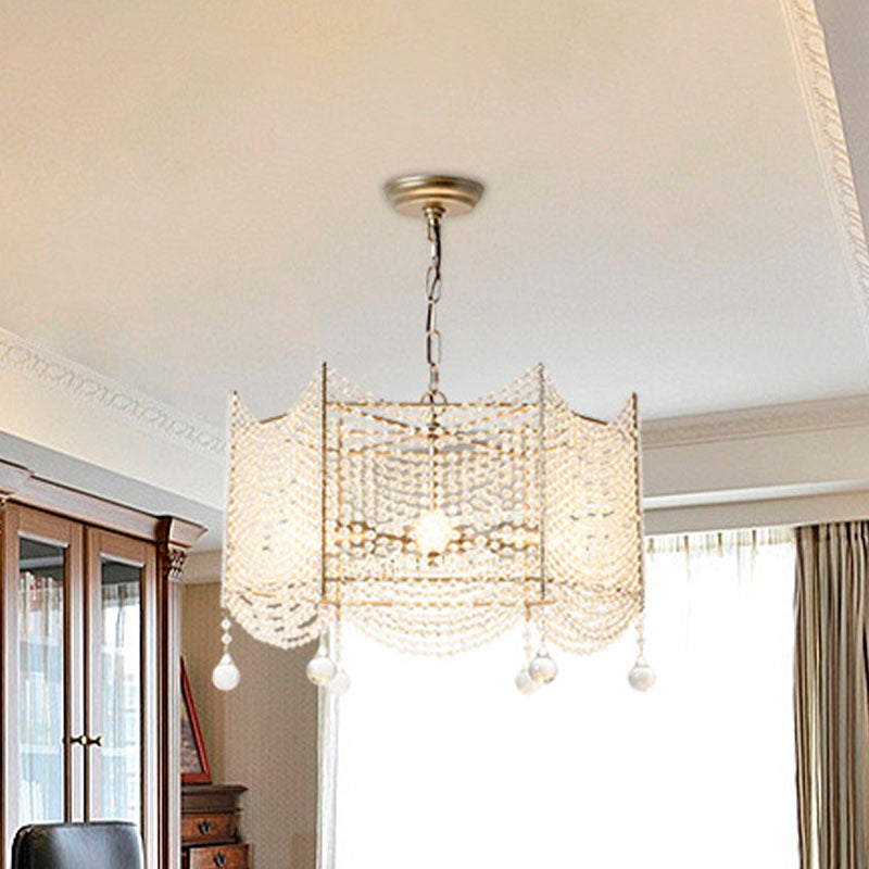 Beaded Crystal Chandelier Traditional 4/6 Lights Dining Room Pendant Lighting Fixture in Brass Clearhalo 'Ceiling Lights' 'Chandeliers' Lighting' options 317160