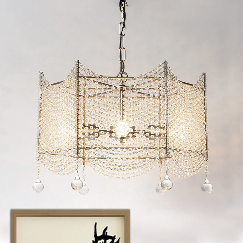 Beaded Crystal Chandelier Traditional 4/6 Lights Dining Room Pendant Lighting Fixture in Brass Clearhalo 'Ceiling Lights' 'Chandeliers' Lighting' options 317161