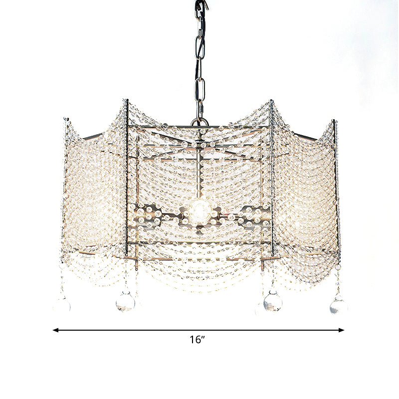 Beaded Crystal Chandelier Traditional 4/6 Lights Dining Room Pendant Lighting Fixture in Brass Clearhalo 'Ceiling Lights' 'Chandeliers' Lighting' options 317163