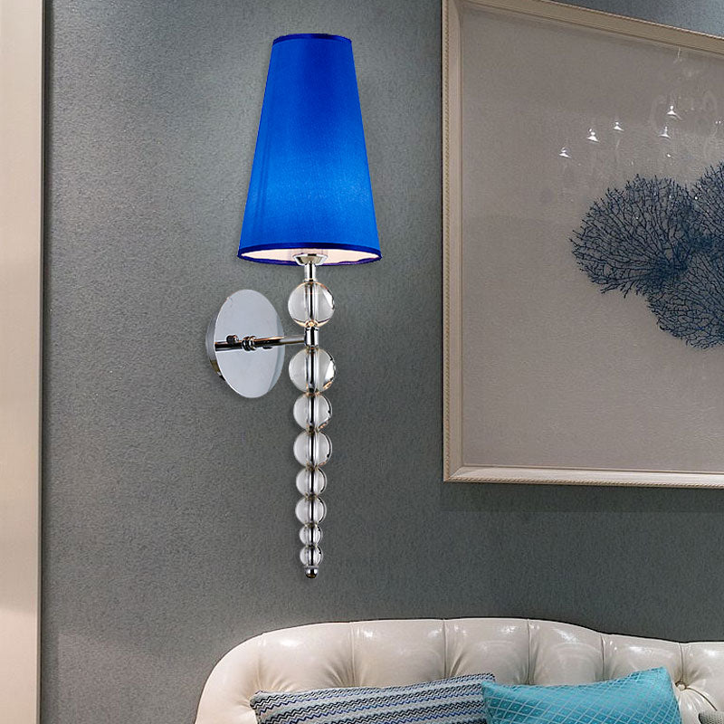 Cone Living Room Sconce Light Modernism Clear Crystal Glass 1 Head Blue Wall Lighting Fixture, 19"/26.5" Tall Clearhalo 'Modern wall lights' 'Modern' 'Wall Lamps & Sconces' 'Wall Lights' Lighting' 317181