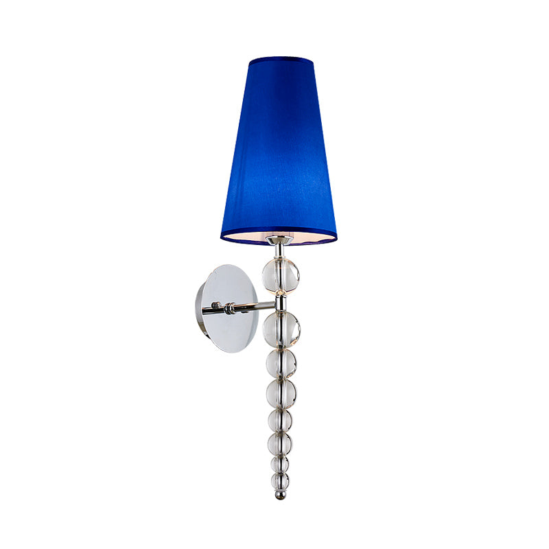 Cone Living Room Sconce Light Modernism Clear Crystal Glass 1 Head Blue Wall Lighting Fixture, 19"/26.5" Tall Clearhalo 'Modern wall lights' 'Modern' 'Wall Lamps & Sconces' 'Wall Lights' Lighting' 317183