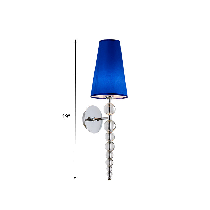 Cone Living Room Sconce Light Modernism Clear Crystal Glass 1 Head Blue Wall Lighting Fixture, 19"/26.5" Tall Clearhalo 'Modern wall lights' 'Modern' 'Wall Lamps & Sconces' 'Wall Lights' Lighting' 317184