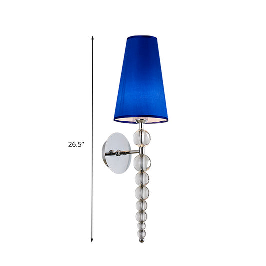 Cone Living Room Sconce Light Modernism Clear Crystal Glass 1 Head Blue Wall Lighting Fixture, 19"/26.5" Tall Clearhalo 'Modern wall lights' 'Modern' 'Wall Lamps & Sconces' 'Wall Lights' Lighting' 317185