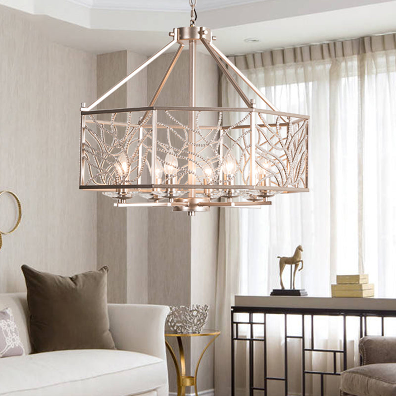 Candlestick Living Room Chandelier Minimalism Crystal 6/8 Lights Champagne Silver Pendant Lamp 8 Champagne Silver Clearhalo 'Ceiling Lights' 'Chandeliers' Lighting' options 317186_cb5d441f-3435-4a44-bcd9-a5d07be3c5d0