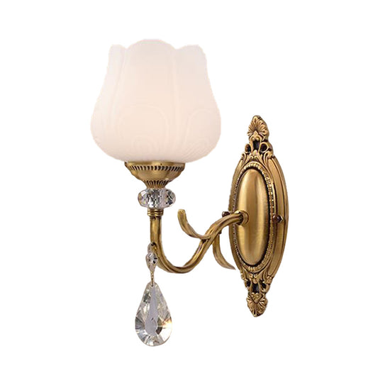 Crystal Prism Blossom Wall Mounted Lamp Traditionalism 1/2 Bulbs Bedroom Sconce Light Fixture in Gold Clearhalo 'Wall Lamps & Sconces' 'Wall Lights' Lighting' 317213