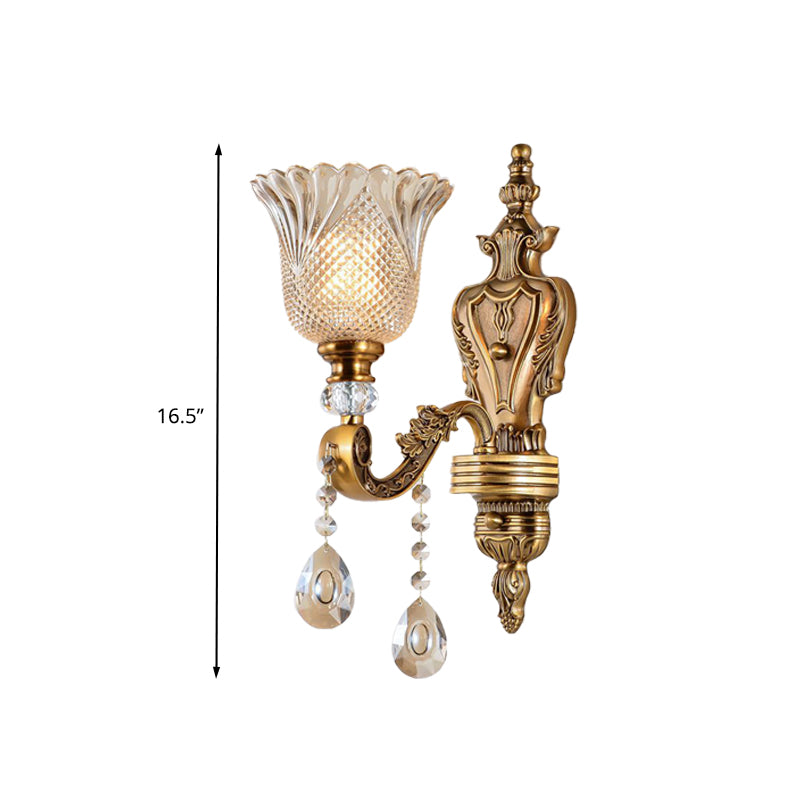 Bell Bedroom Wall Light Sconce Vintage Beveled Crystal 1 Head Brass Wall Lighting Fixture Clearhalo 'Wall Lamps & Sconces' 'Wall Lights' Lighting' 317362