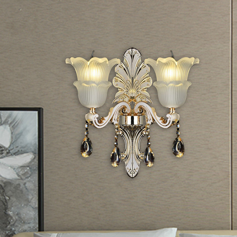 Traditional Bloom Wall Mount Lamp 1/2 Heads Clear Crystal Glass LED Wall Sconce Light in Gold Clearhalo 'Wall Lamps & Sconces' 'Wall Lights' Lighting' 317383