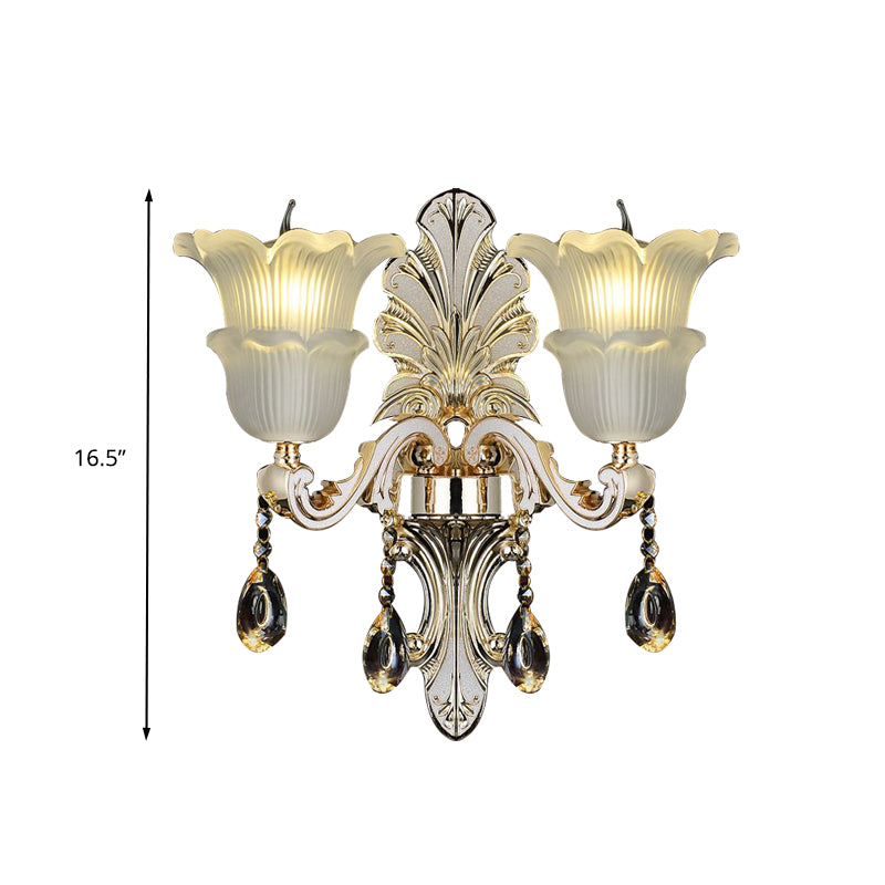 Traditional Bloom Wall Mount Lamp 1/2 Heads Clear Crystal Glass LED Wall Sconce Light in Gold Clearhalo 'Wall Lamps & Sconces' 'Wall Lights' Lighting' 317385