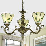 Beige Glass Green Chandelier Leaf 5/9/11 Lights Baroque Suspension Lighting Fixture for Kitchen 3 Green Clearhalo 'Ceiling Lights' 'Chandeliers' 'Industrial' 'Middle Century Chandeliers' 'Tiffany Chandeliers' 'Tiffany close to ceiling' 'Tiffany' Lighting' 317398