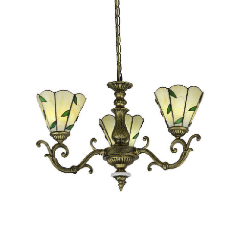 Beige Glass Green Chandelier Leaf 5/9/11 Lights Baroque Suspension Lighting Fixture for Kitchen Clearhalo 'Ceiling Lights' 'Chandeliers' 'Industrial' 'Middle Century Chandeliers' 'Tiffany Chandeliers' 'Tiffany close to ceiling' 'Tiffany' Lighting' 317399