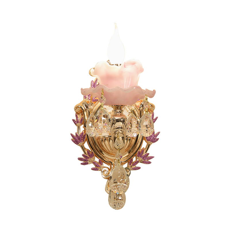 Candle Bedroom Wall Sconce Light Vintage Clear Crystal Glass 1/2 Heads Gold Wall Lighting Fixture Clearhalo 'Wall Lamps & Sconces' 'Wall Lights' Lighting' 317435