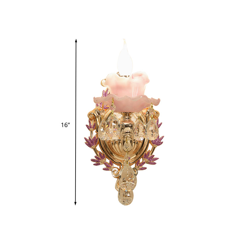 Candle Bedroom Wall Sconce Light Vintage Clear Crystal Glass 1/2 Heads Gold Wall Lighting Fixture Clearhalo 'Wall Lamps & Sconces' 'Wall Lights' Lighting' 317437