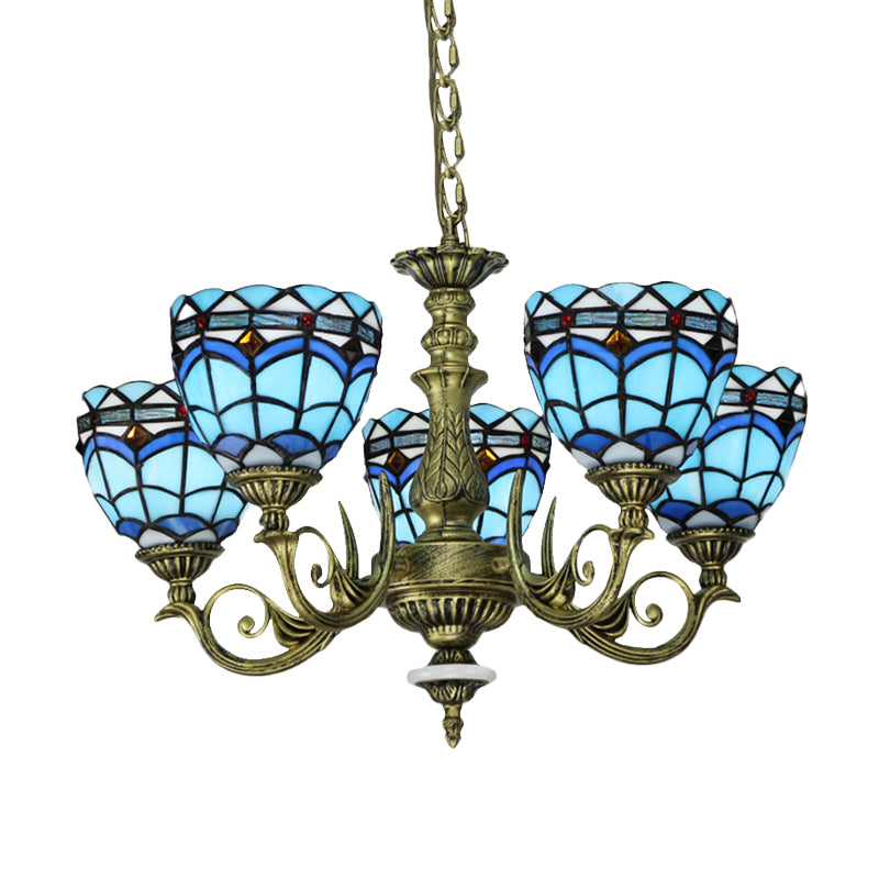 Curved Arm Hanging Chandelier 5/9/11 Lights Cut Glass Victorian Suspension Lighting in Blue for Bedroom Clearhalo 'Ceiling Lights' 'Chandeliers' 'Industrial' 'Middle Century Chandeliers' 'Tiffany Chandeliers' 'Tiffany close to ceiling' 'Tiffany' Lighting' 317490