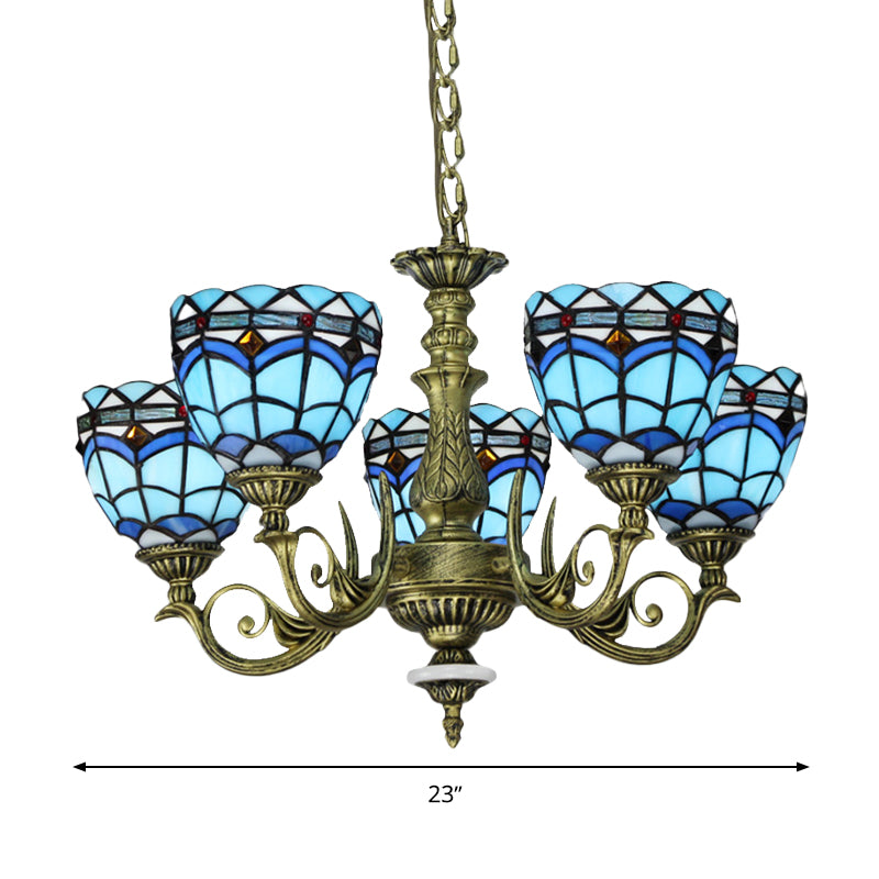 Curved Arm Hanging Chandelier 5/9/11 Lights Cut Glass Victorian Suspension Lighting in Blue for Bedroom Clearhalo 'Ceiling Lights' 'Chandeliers' 'Industrial' 'Middle Century Chandeliers' 'Tiffany Chandeliers' 'Tiffany close to ceiling' 'Tiffany' Lighting' 317491