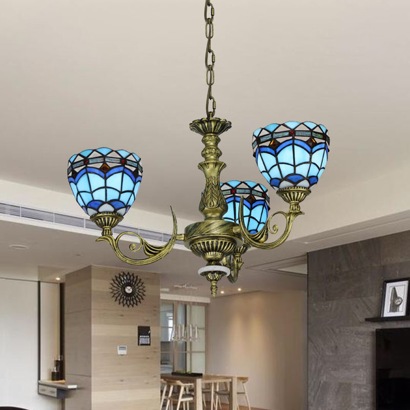 Curved Arm Hanging Chandelier 5/9/11 Lights Cut Glass Victorian Suspension Lighting in Blue for Bedroom Clearhalo 'Ceiling Lights' 'Chandeliers' 'Industrial' 'Middle Century Chandeliers' 'Tiffany Chandeliers' 'Tiffany close to ceiling' 'Tiffany' Lighting' 317493