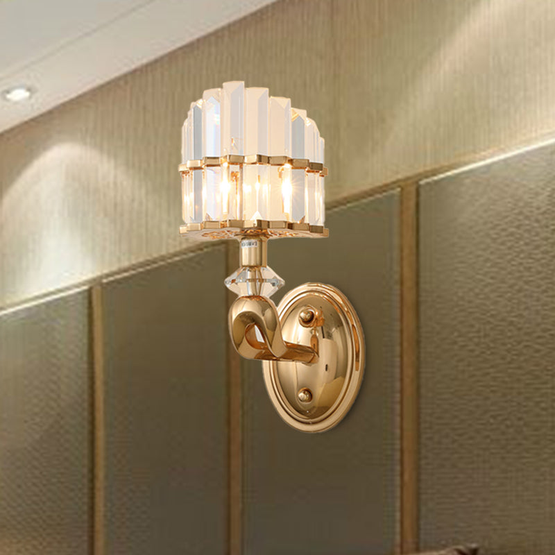 Crystal Gold Wall Lamp Geometric 1/2 Bulbs Modernist LED Wall Lighting Fixture for Living Room 1.0 Gold Clearhalo 'Modern wall lights' 'Modern' 'Wall Lamps & Sconces' 'Wall Lights' Lighting' 317505