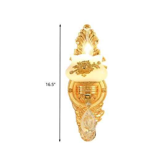 1/2 Bulbs Wall Light Sconce Traditional Living Room Wall Lighting Fixture with White Glass Shade in Gold Clearhalo 'Wall Lamps & Sconces' 'Wall Lights' Lighting' 317566