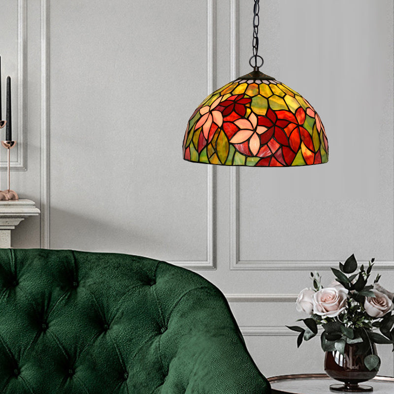 12"/16" Wide Black 1/2 Lights Chandelier Lighting Fixture Mediterranean Red Cut Glass Petal Pendant Lamp Red 12" Clearhalo 'Ceiling Lights' 'Chandeliers' 'Industrial' 'Middle Century Chandeliers' 'Tiffany Chandeliers' 'Tiffany close to ceiling' 'Tiffany' Lighting' 317601