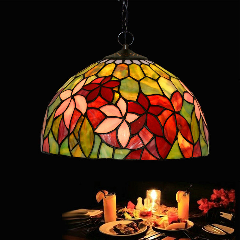 12"/16" Wide Black 1/2 Lights Chandelier Lighting Fixture Mediterranean Red Cut Glass Petal Pendant Lamp Clearhalo 'Ceiling Lights' 'Chandeliers' 'Industrial' 'Middle Century Chandeliers' 'Tiffany Chandeliers' 'Tiffany close to ceiling' 'Tiffany' Lighting' 317602