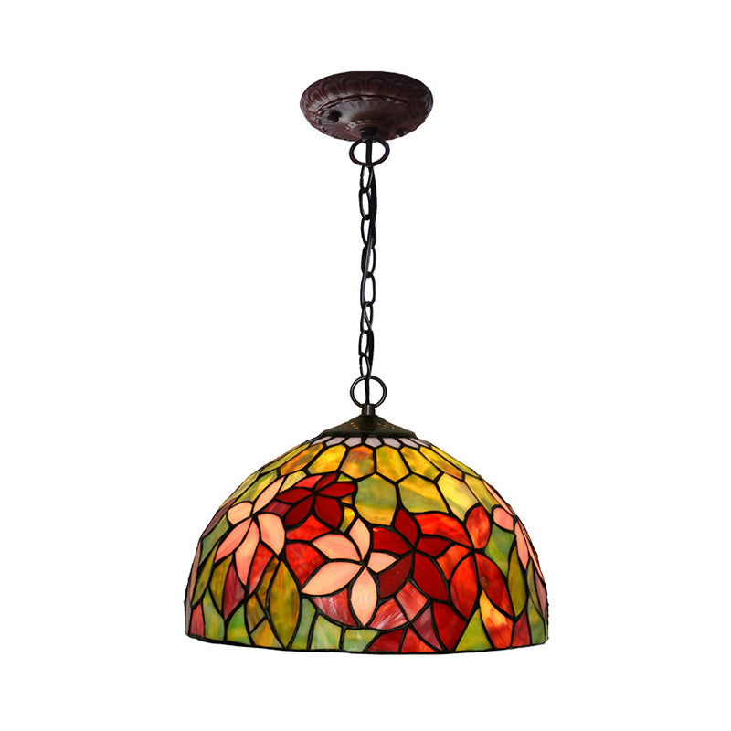 12"/16" Wide Black 1/2 Lights Chandelier Lighting Fixture Mediterranean Red Cut Glass Petal Pendant Lamp Clearhalo 'Ceiling Lights' 'Chandeliers' 'Industrial' 'Middle Century Chandeliers' 'Tiffany Chandeliers' 'Tiffany close to ceiling' 'Tiffany' Lighting' 317603