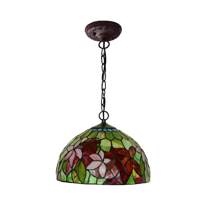 12"/16" Wide Black 1/2 Lights Chandelier Lighting Fixture Mediterranean Red Cut Glass Petal Pendant Lamp Clearhalo 'Ceiling Lights' 'Chandeliers' 'Industrial' 'Middle Century Chandeliers' 'Tiffany Chandeliers' 'Tiffany close to ceiling' 'Tiffany' Lighting' 317604