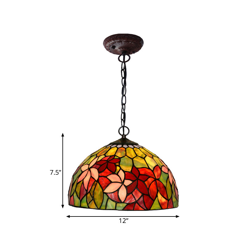 12"/16" Wide Black 1/2 Lights Chandelier Lighting Fixture Mediterranean Red Cut Glass Petal Pendant Lamp Clearhalo 'Ceiling Lights' 'Chandeliers' 'Industrial' 'Middle Century Chandeliers' 'Tiffany Chandeliers' 'Tiffany close to ceiling' 'Tiffany' Lighting' 317605