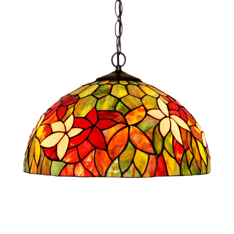 12"/16" Wide Black 1/2 Lights Chandelier Lighting Fixture Mediterranean Red Cut Glass Petal Pendant Lamp Red 16" Clearhalo 'Ceiling Lights' 'Chandeliers' 'Industrial' 'Middle Century Chandeliers' 'Tiffany Chandeliers' 'Tiffany close to ceiling' 'Tiffany' Lighting' 317606