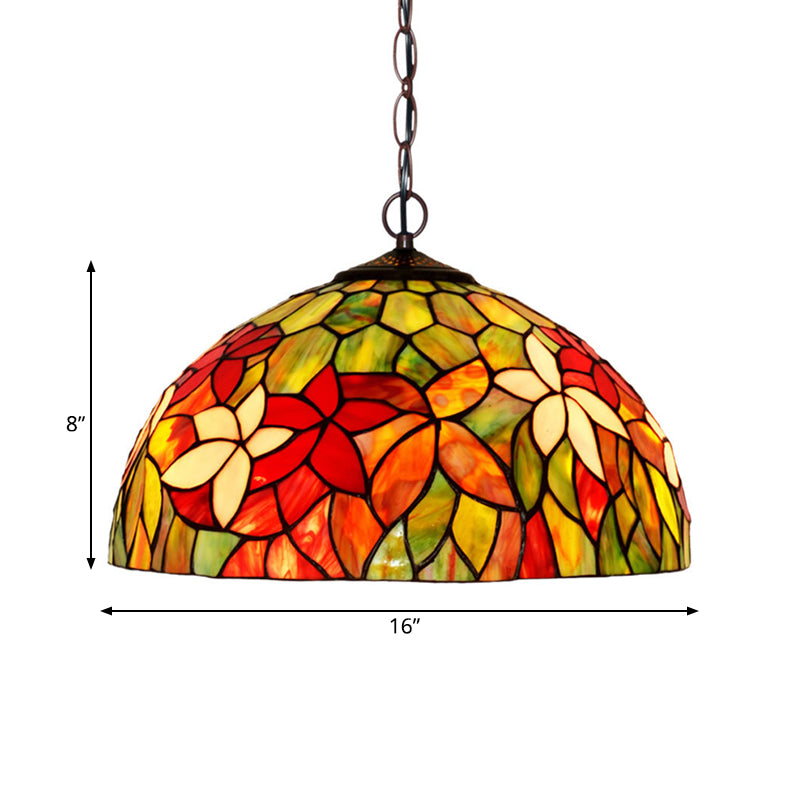 12"/16" Wide Black 1/2 Lights Chandelier Lighting Fixture Mediterranean Red Cut Glass Petal Pendant Lamp Clearhalo 'Ceiling Lights' 'Chandeliers' 'Industrial' 'Middle Century Chandeliers' 'Tiffany Chandeliers' 'Tiffany close to ceiling' 'Tiffany' Lighting' 317608