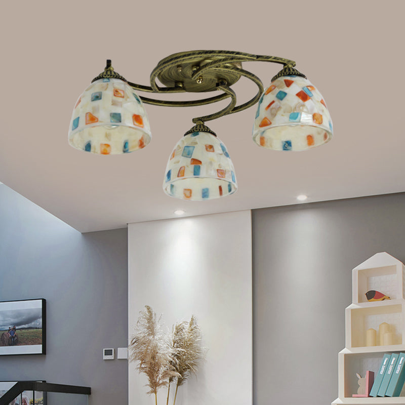 Dome Ceiling Mounted Light Tiffany Shell 3/9/11 Lights White Semi Flush Mount Lighting for Living Room 3 White Clearhalo 'Ceiling Lights' 'Close To Ceiling Lights' 'Close to ceiling' 'Flush mount' Lighting' 317954