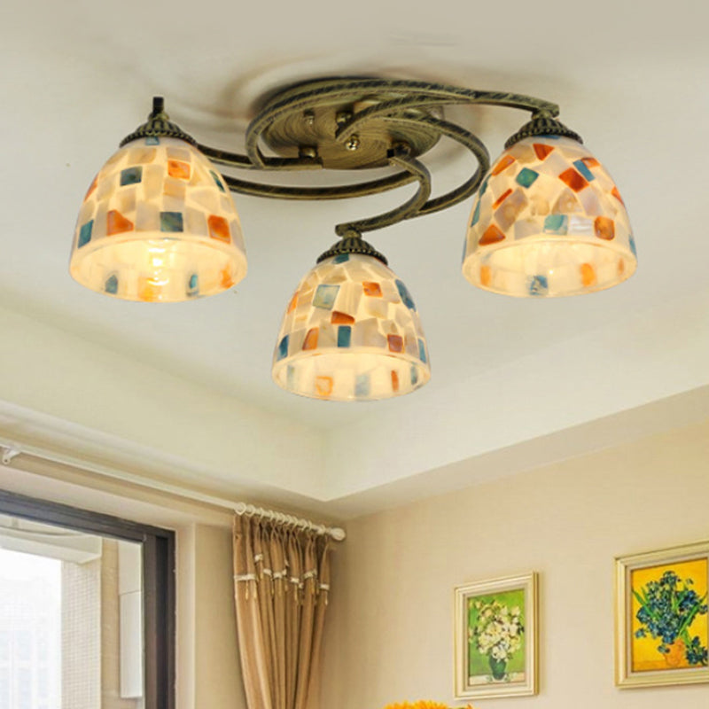 Dome Ceiling Mounted Light Tiffany Shell 3/9/11 Lights White Semi Flush Mount Lighting for Living Room Clearhalo 'Ceiling Lights' 'Close To Ceiling Lights' 'Close to ceiling' 'Flush mount' Lighting' 317955