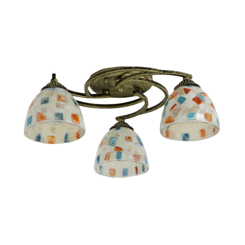 Dome Ceiling Mounted Light Tiffany Shell 3/9/11 Lights White Semi Flush Mount Lighting for Living Room Clearhalo 'Ceiling Lights' 'Close To Ceiling Lights' 'Close to ceiling' 'Flush mount' Lighting' 317957