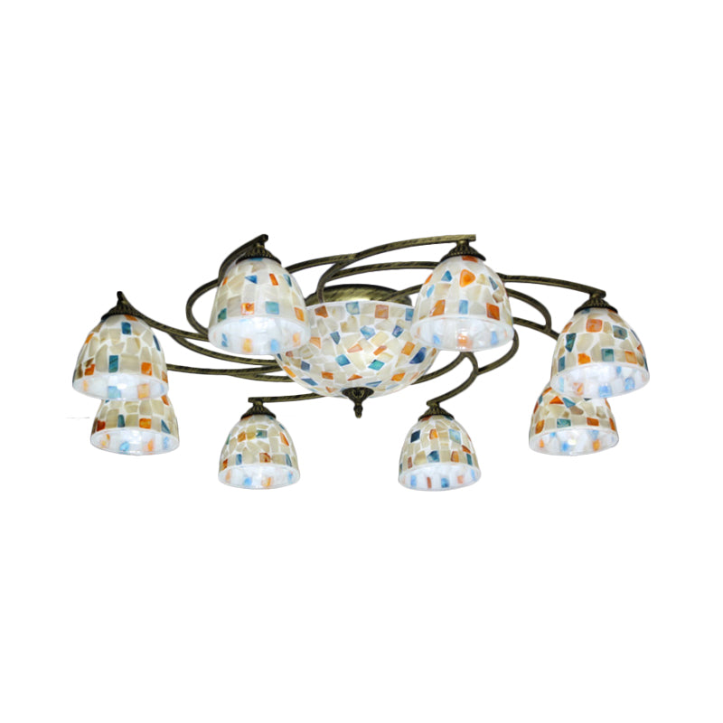 Dome Ceiling Mounted Light Tiffany Shell 3/9/11 Lights White Semi Flush Mount Lighting for Living Room Clearhalo 'Ceiling Lights' 'Close To Ceiling Lights' 'Close to ceiling' 'Flush mount' Lighting' 317962