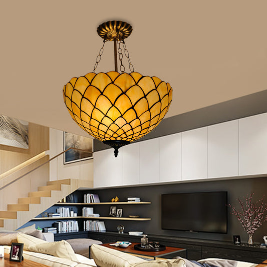 Beige Glass Semi Flush Light Domed Shade 1 Light Baroque Style Ceiling Mounted Fixture Beige Clearhalo 'Ceiling Lights' 'Close To Ceiling Lights' 'Close to ceiling' 'Glass shade' 'Glass' 'Semi-flushmount' 'Tiffany close to ceiling' 'Tiffany' Lighting' 317975